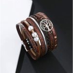 Fesciory Leopard Bracelet for Women, Boho Leather Wrap Multi-Layer Pearl Crystal Bracelet Bangle Jewelry - Image 3